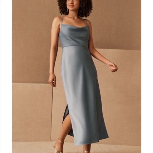 BHLDN Dresses & Skirts - BHLDN Cali Satin dress in dusty blue size 8